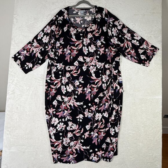 Catherines Women 4X Strawbridge Fit & Flare Dress‎ Black Floral Soft Knit - Picture 2 of 11